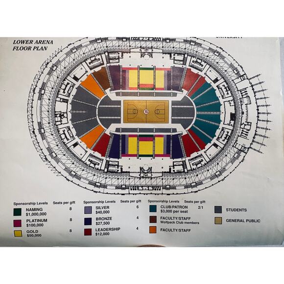Vintage 90s NC State Wolfpack Club Sports Arena Seating Chart and Poster 8.5x10” - Picture 6 of 7